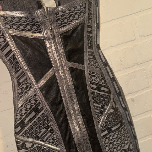HERVE LEGER Strapless Gunmetal Chain Dress XS leather stretch - Picture 8 of 9